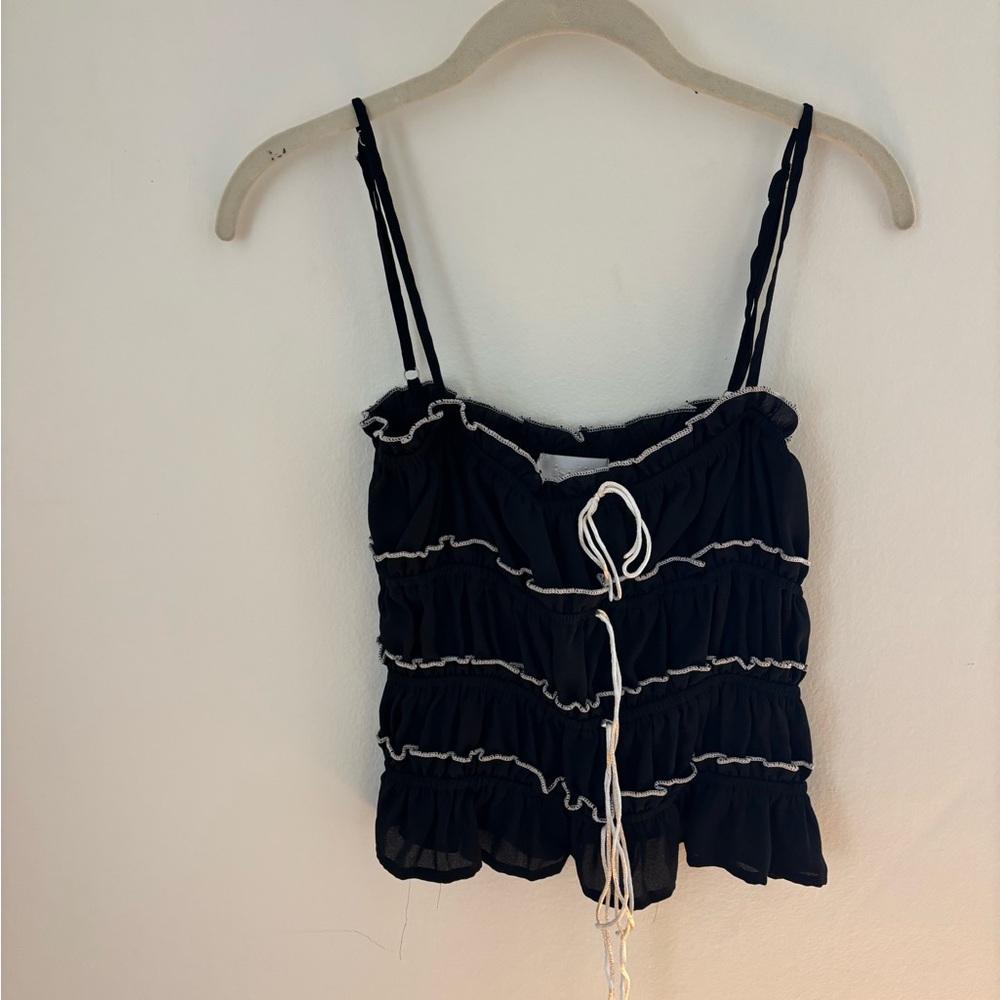 Isalis Black Ruffled Tank Top